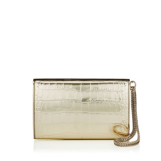 Light Gold Embossed Mirror Leather Clutch Bag - Jimmy Choo